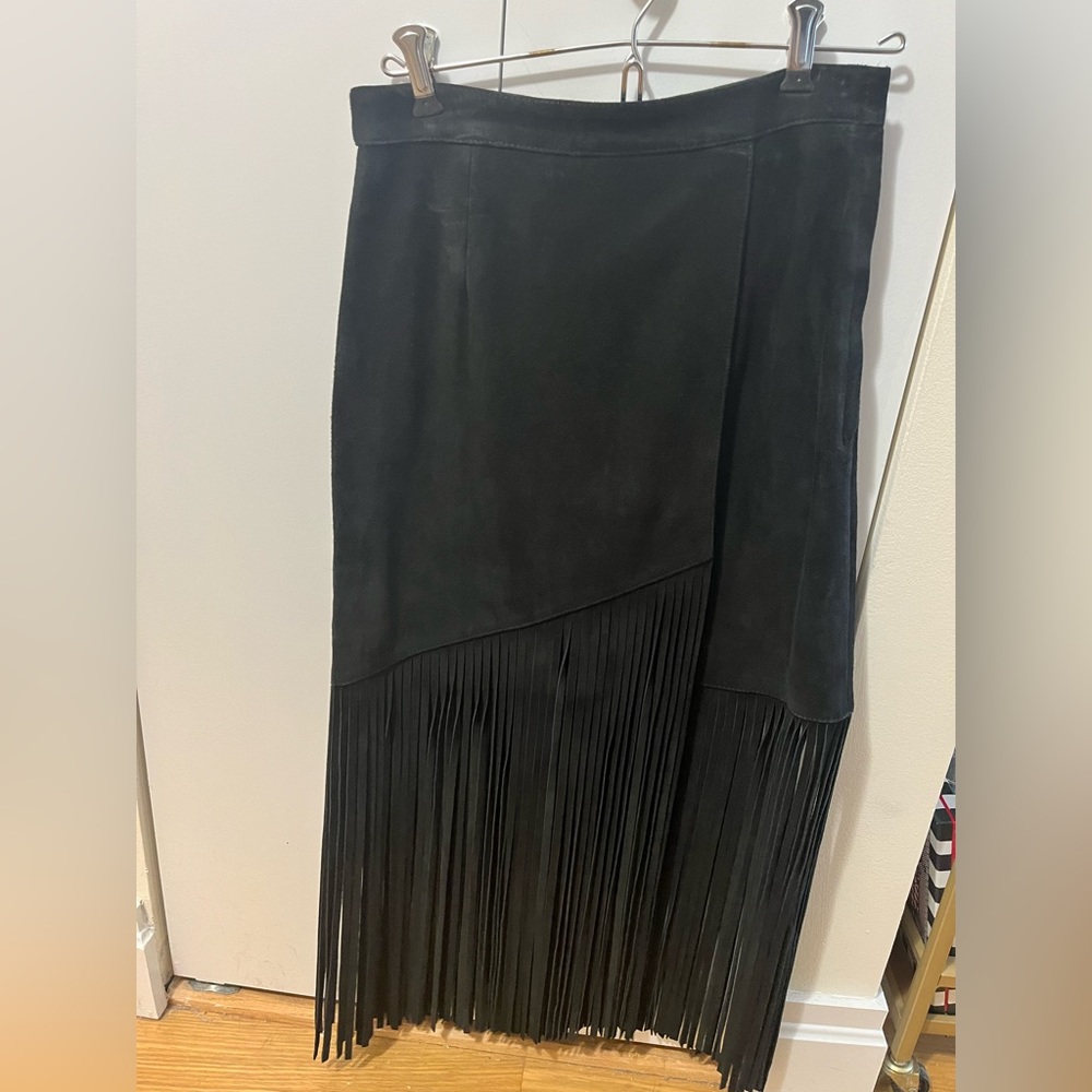 & Other Stories black suede fringe skirt - size 4 small